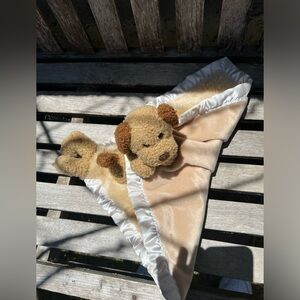 my banky lovey security blanket brown dog puppy vintage satin trim